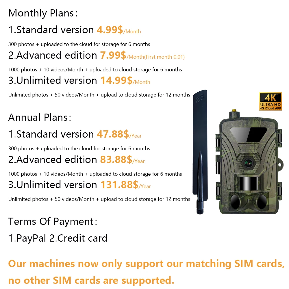 4G Hunting camera 4K day and night use wild trail camera with cloud, photo and video viewed on Apps. water proof, low glow light 6