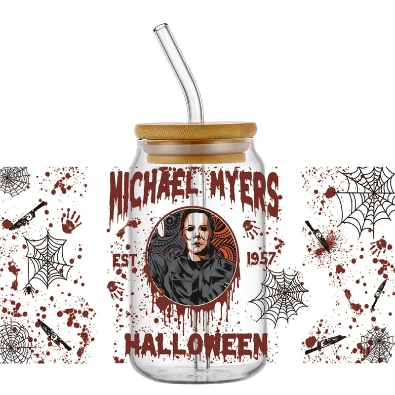 Miniso The Killer Series Decal UV DTF Cup Wrap Halloween Transfer Sticker for 16oz Libbey DIY Mug Decal Transfer Sticker sticker cups cup wraps uv dtf wrap transfer