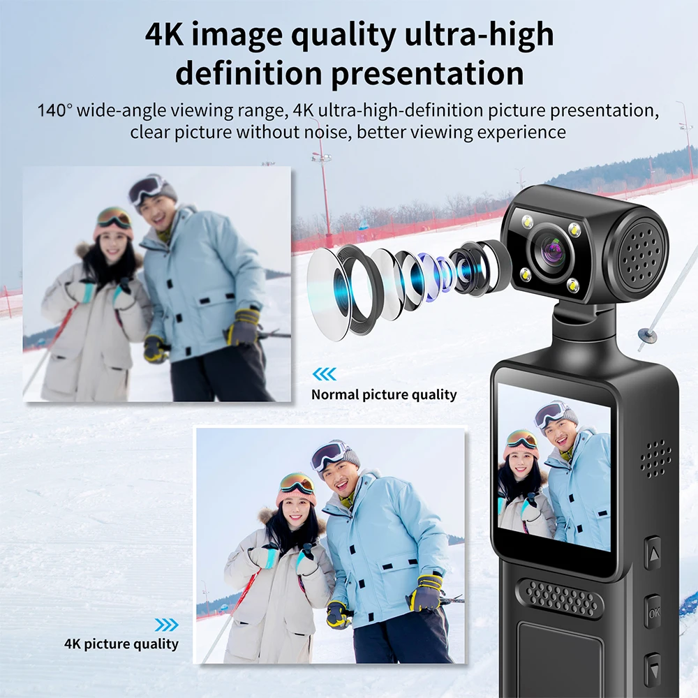 HD 180 ° 회전 카메라 4K 적외선 야간 투시경 액션 포켓 카메라 스포츠 DV 웨어러블 디지털 비디오 레코더 바디 캠 128GB