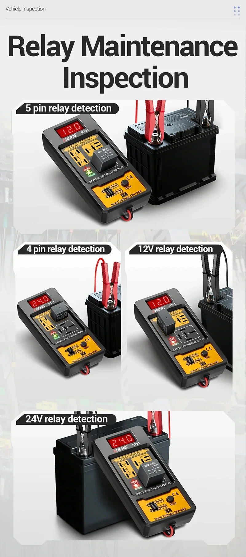 Car Relay Tester 11 - 25v Automotive Voltage Tester For Car Battery Check With L