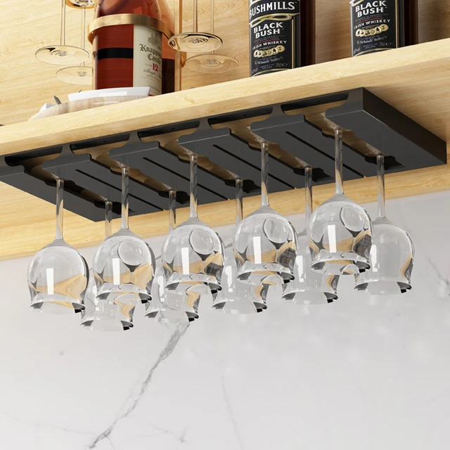 Wine Glass Rack Under Cabinet Luxury Simple Free Punching Stainless Steel Stemware  Holder Storage Hanger for Kitchen Bar - AliExpress