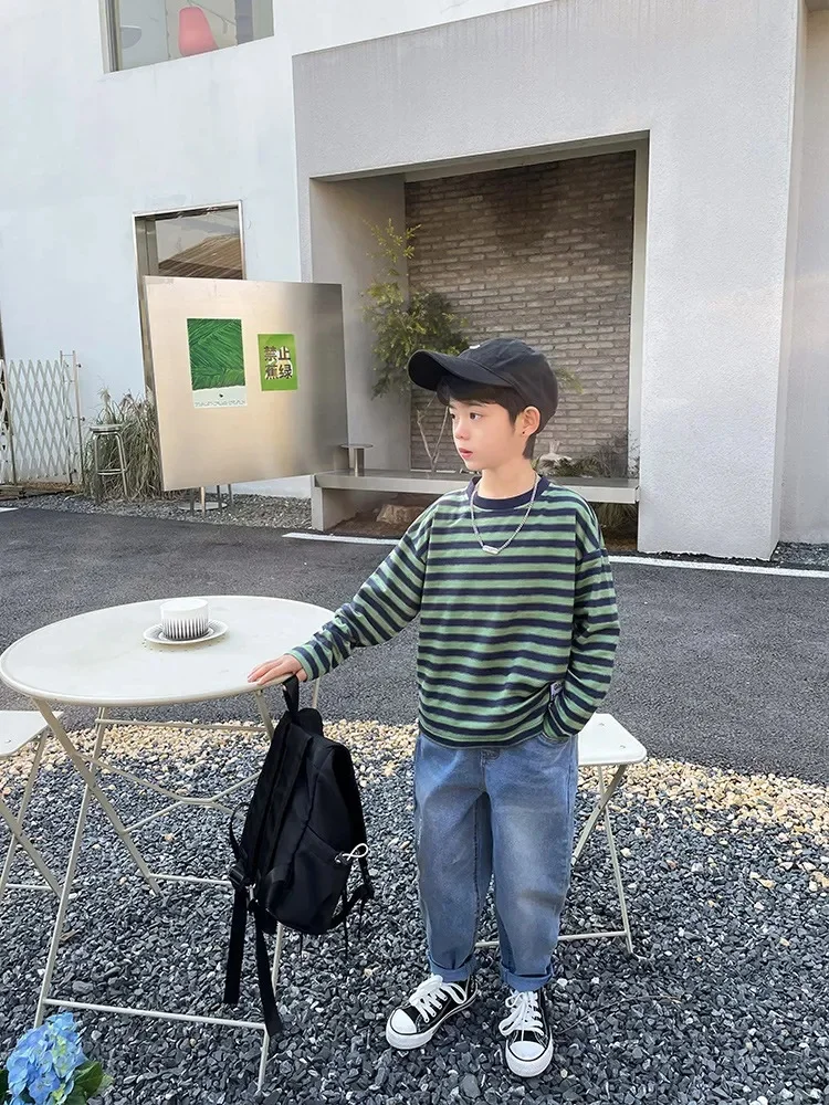 

Fashion Striped Print 2023 Kids Baby Boy Clothes Cotton Long Sleeve T Shirts for Children Boys Autumn Spring Clothing