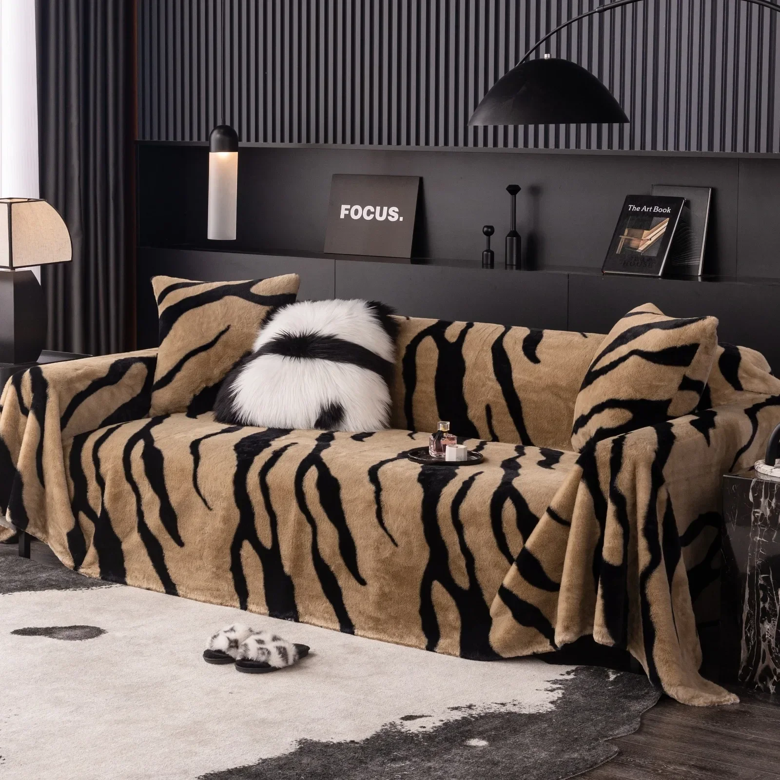 Zebra Print Sofa Knitted Cover Blanket Half Side Velvet Nap Plush Blanket Bed Decoration Bed End Towel Soft Plush Blanket 4