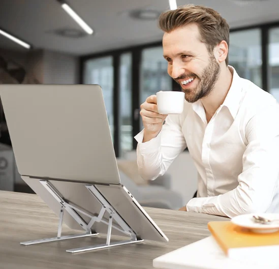 접이식 알루미늄 노트북 스탠드 - 조절 가능한 휴대용 노트북 받침대, 맥북, 델, HP 및 모든 노트북용 인체공학적 데스크탑 홀더