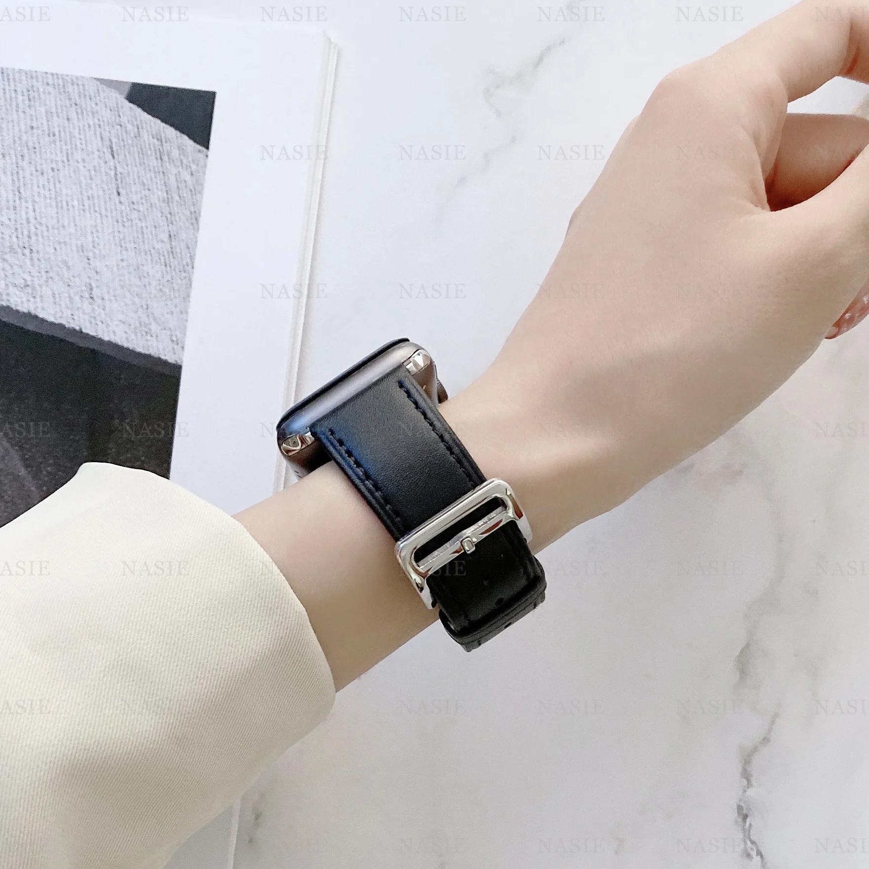 Premium Leather Band for Fitbit Versa and Sense - Men's Watch Bracelet Replacement Strap