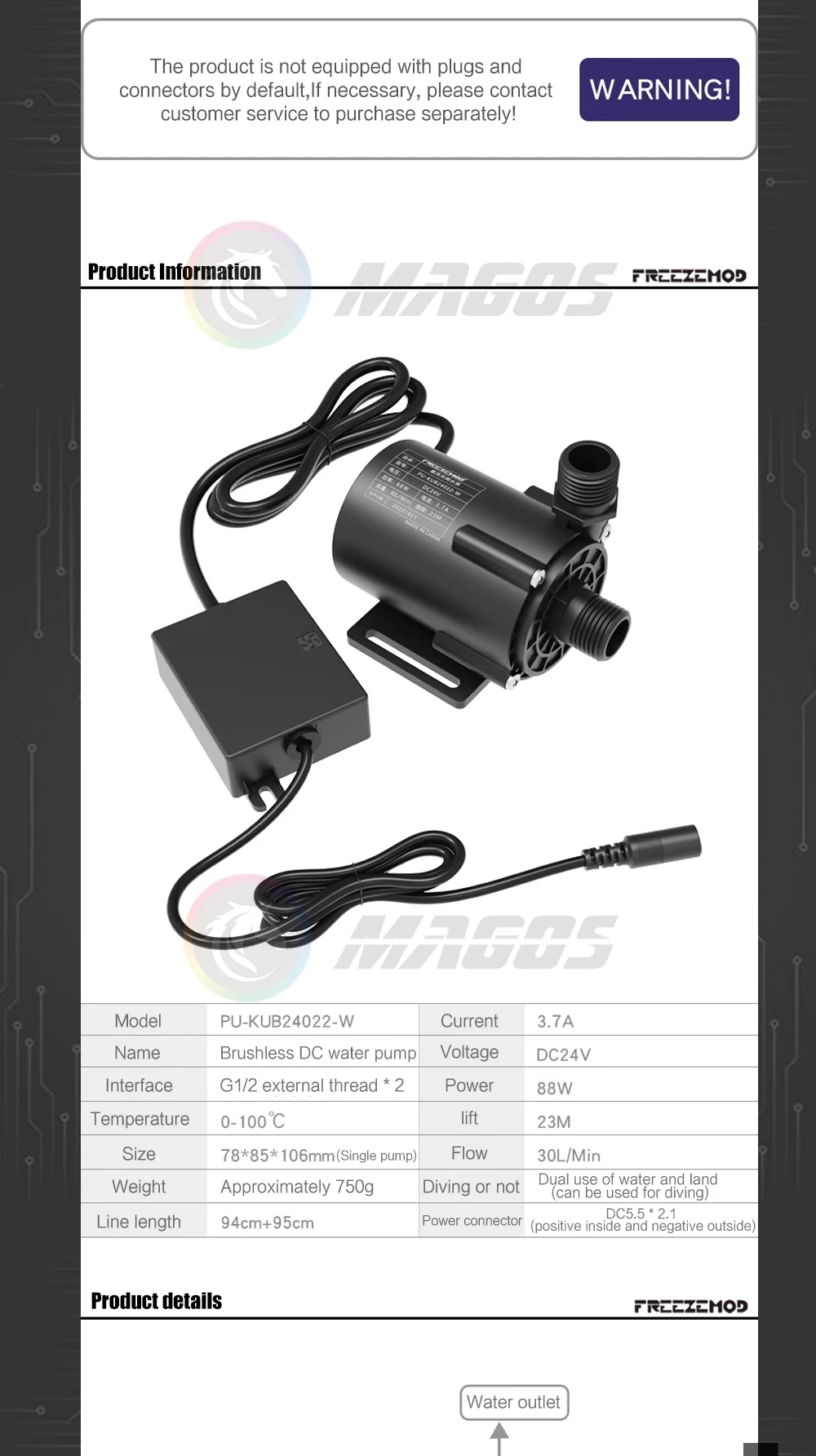 externo do motor sem escova, 12V-24V, 3000L