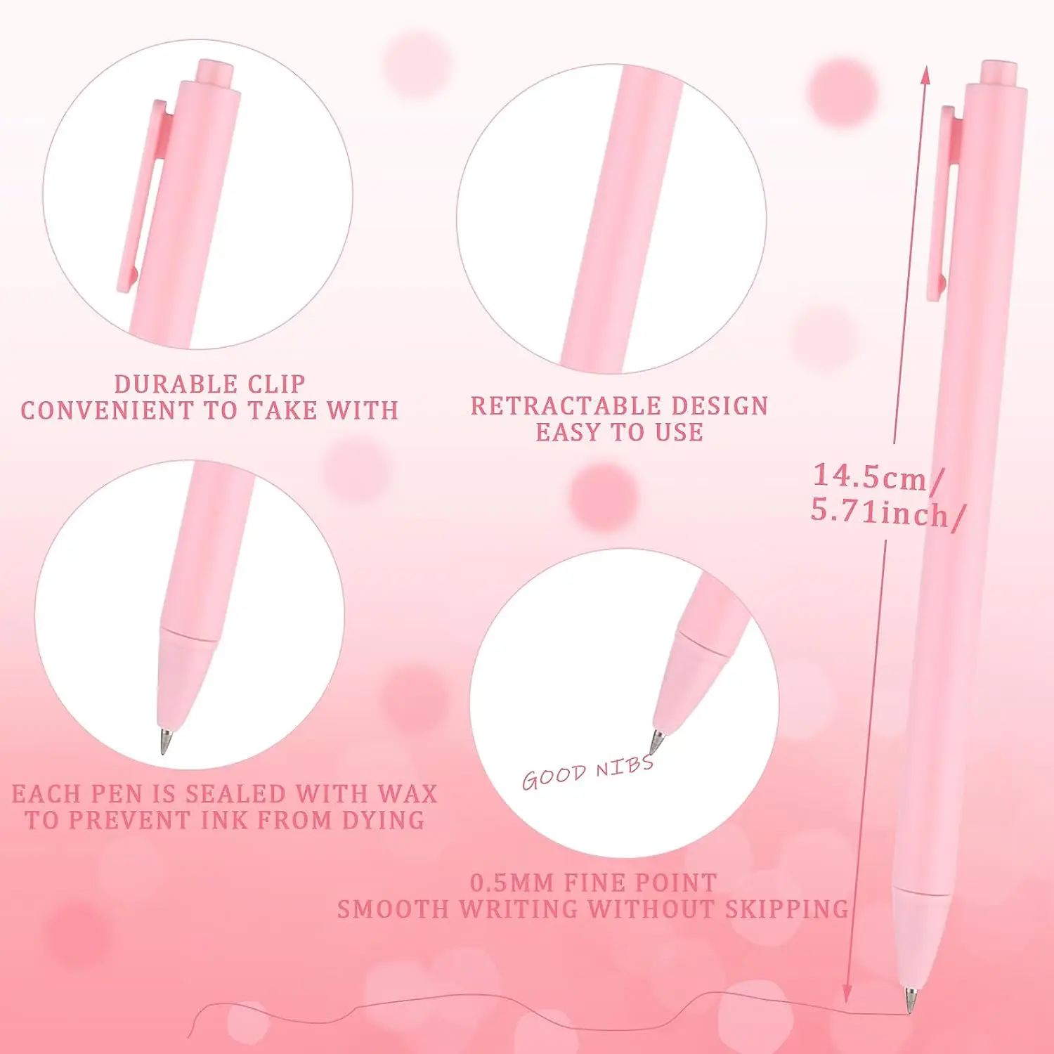 12 Pieces Ink 0.5mm Retractable Gel Point Pens gel pens ballpoint pen ball point pen For Office