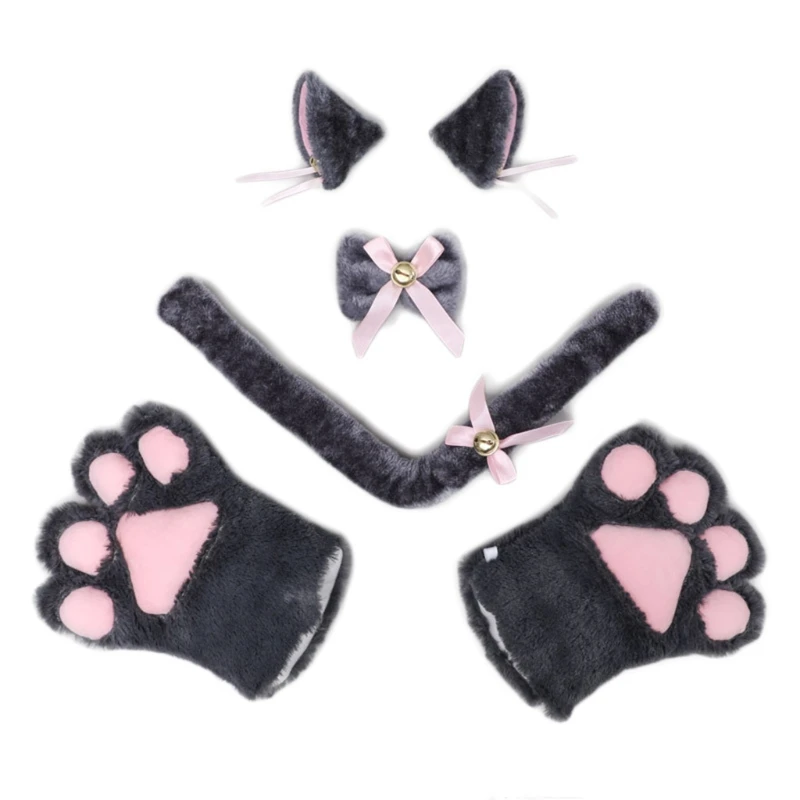 

for CAT Ears Hair Clips Kitten Costume Accessories Set Ribbon Bowknot Anime Cosplay Party Halloween Props T8NB