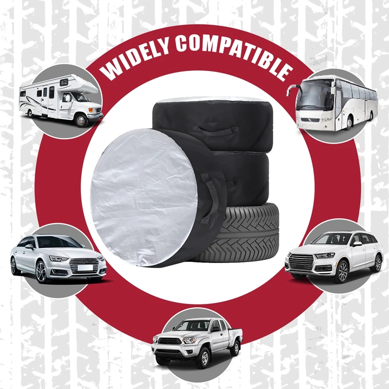4Pcs Tire Cover Case Car Spare Tire Cover Storage Bags Carry Tote Polyester For Cars Wheel Protection Covers 4 Season