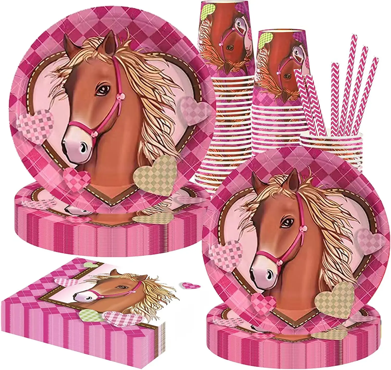 PinkHorsePartyDecorDisposabletablewareHorsePartyPlatesNapkins