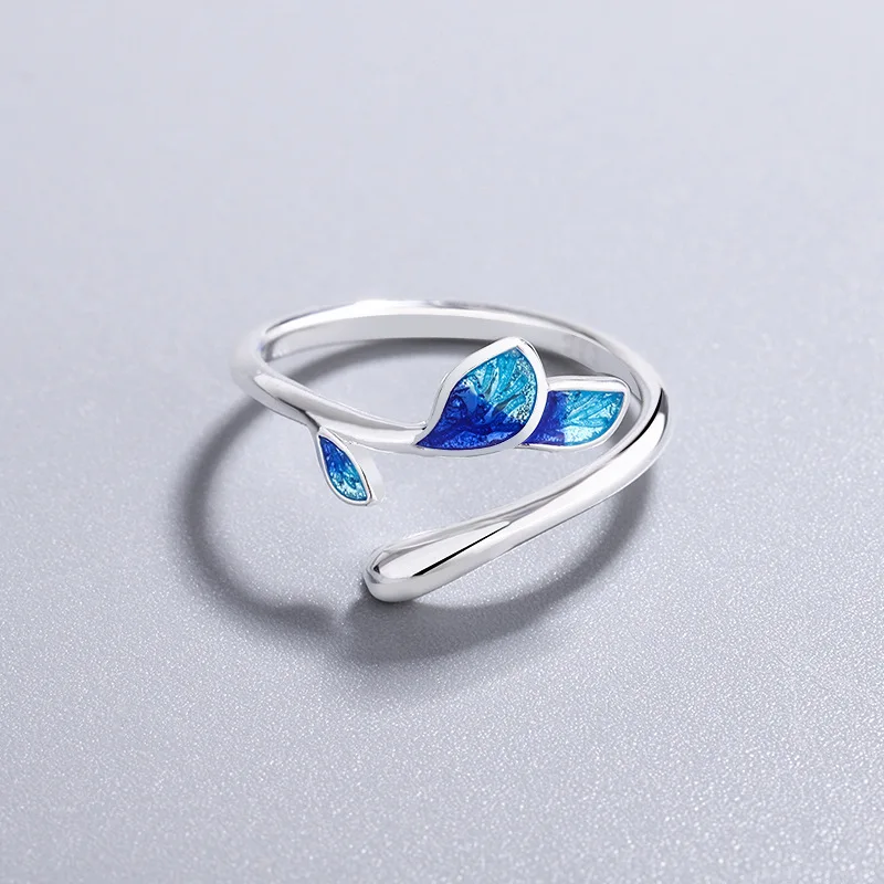 925 Sterling Silver Blue Enamel Branch Rings For Women Luxury Jewelry Accessories Wholesale Cheap