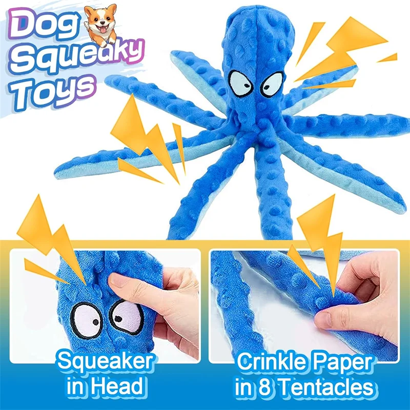 Squeaky Dog Toys Soft Plush Chew Crinkle Puppy Toys to Keep Them Busy Octopus Interactive Essentials for Teething Dogs JAF201 4