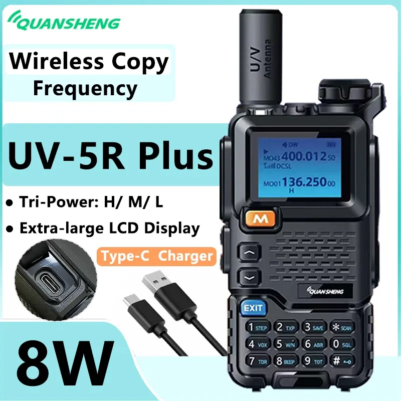 Quansheng UV 5R Plus UHF VHF Walkie Talkie Communication Fm Two Way Radio Station Type-C Wireless Set Long Range K5 Ham Receiver