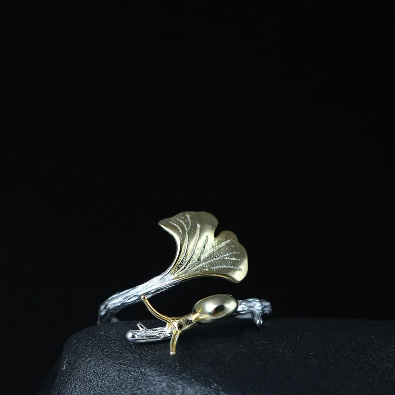 Personality Fashion Silver Color Apricot Leaf Ring Cartoon Snail Ring Exquisite Jewelry Accessories Gift