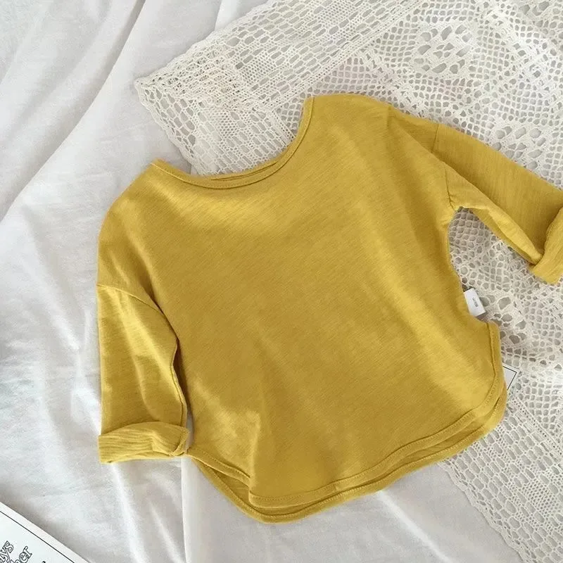 2025 Spring New Children Long Sleeve T Shirts Cotton Baby Boy Girl Loose Casual Tops Toddler Solid Bottoming Shirt Kids Clothes 3