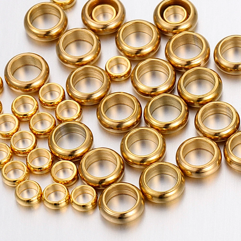 50 stücke Gold Farbe Edelstahl Runde Stopper Spacer Perlen Crimp End Perlen für DIY Halskette Schmuck Machen Liefert Großhandel – Detail 3