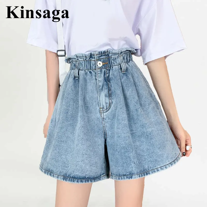 

Women Street Elastic Waist Loose Wide Leg Short Jeans 4XL Summer Y2K 90's Girl Denim Shorts Mujer Feminino Jean Chi Kawaii Skort