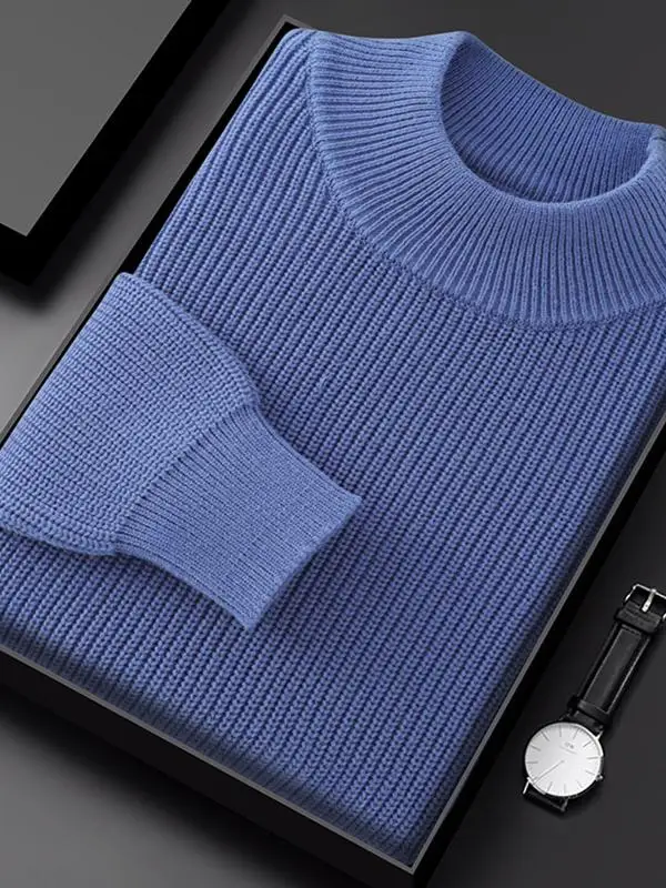 2025 Men's Autumn Winter New Thick Loose Knitwear Tops Male Half-high Collar Pullovers Men Solid Color Sweaters Tops D824
