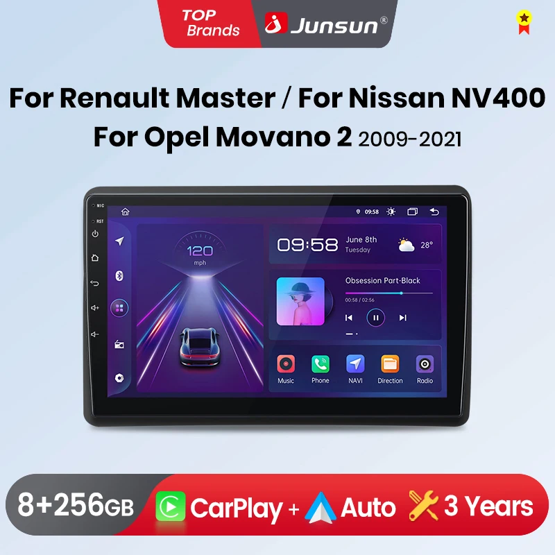 Junsun-autorradio 2 din con Android y CarPlay para coche, autorradio para Renault Master, Nissan NV400, Opel Movano 2, años 2009 a 2021