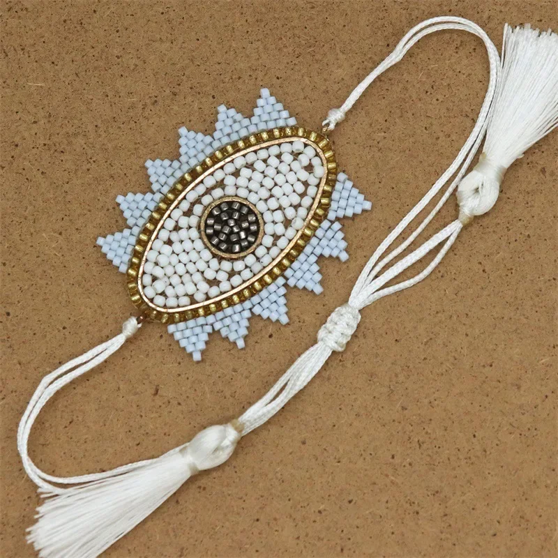 

Браслет с бусинами, модный браслет с изображением глаз дьявола, простое ручное плетение, богемный регулируемый браслет с рисовым шариком