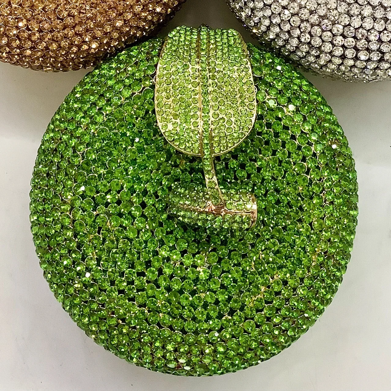 Apfel Kristall Abendtasche Gold/Silber StrassLuxus Blätter Clutch Damen Diamant Cocktail Clutches Dame Geldbörse und Handtasche – Detail 8