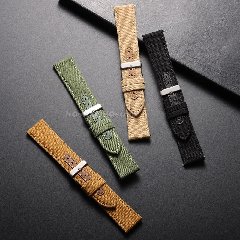 Nylon & Leather Quick Release Military Sport Watch Band - Universal Replacement Strap