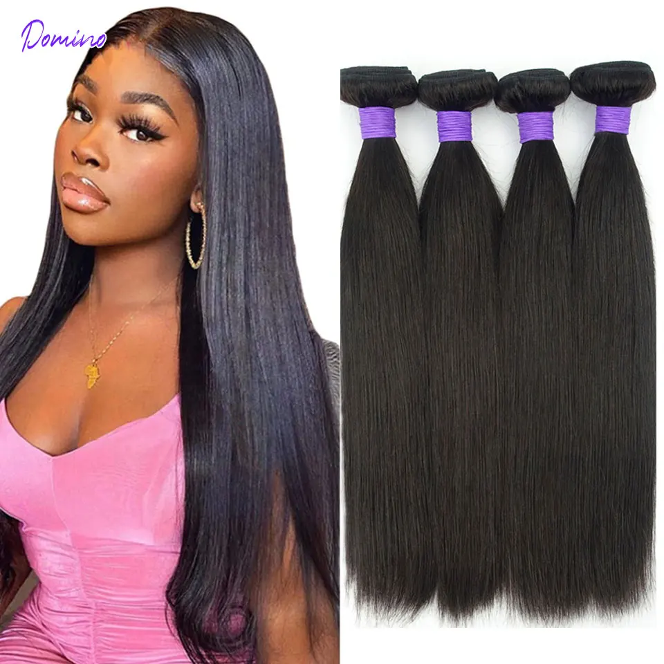 

Bundles Straight Human Hair Brazilian Remy Hair Extensions 1/3/4 PCS Bone Bundle Deal Weave Double Weft Hair For Women 8-30Inch