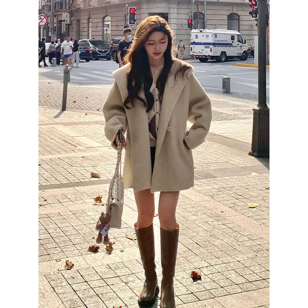 Autumn and Winter Hepburn Cashmere Overcoat Women's Clothes High-End Mild Korean Classic Style