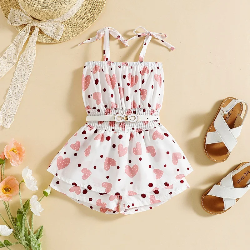 Baby Clothing Set cheap 2022 new children's belt fashion suit baby one-piece pants Summer girls' suspender love printed one-piece clothes newborn baby clothing gift set