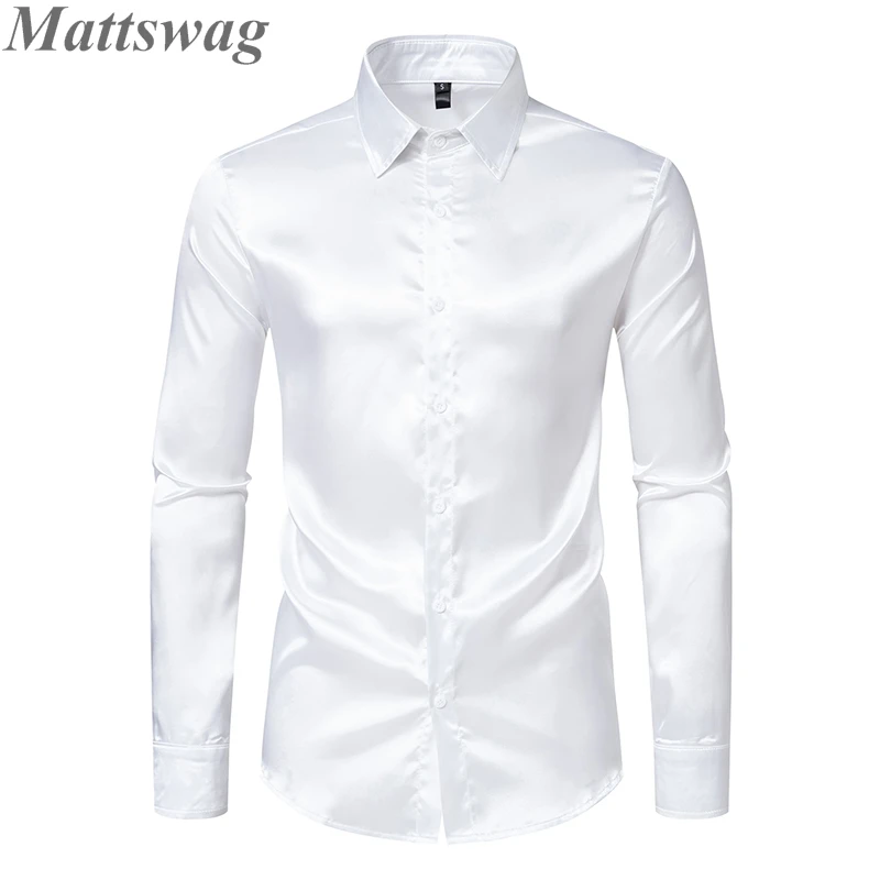 

Satin Silk Tuxedo Dress Up Shirts For Men Banquet Dinner Groom Wedding Men's Clothing Smooth Long Sleeve Business Chemise Hombre