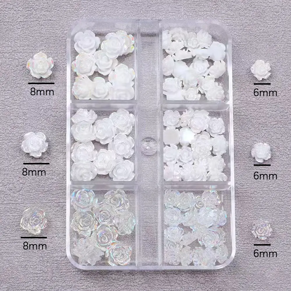 A Box 3D Flower Nail Art Decorations Camellia Rhinestone Crystal Nail Charms Parts For French Nail DIY Accessories 2