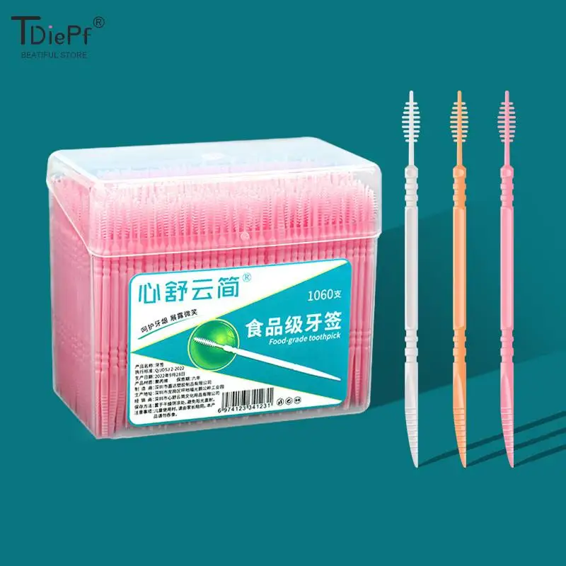 

1060pcs/Bag Double-Ended Fish Bone Shaped Disposable Plastic Toothpick Dental Floss Interdental Brush Oral Cleaning Caring Tools