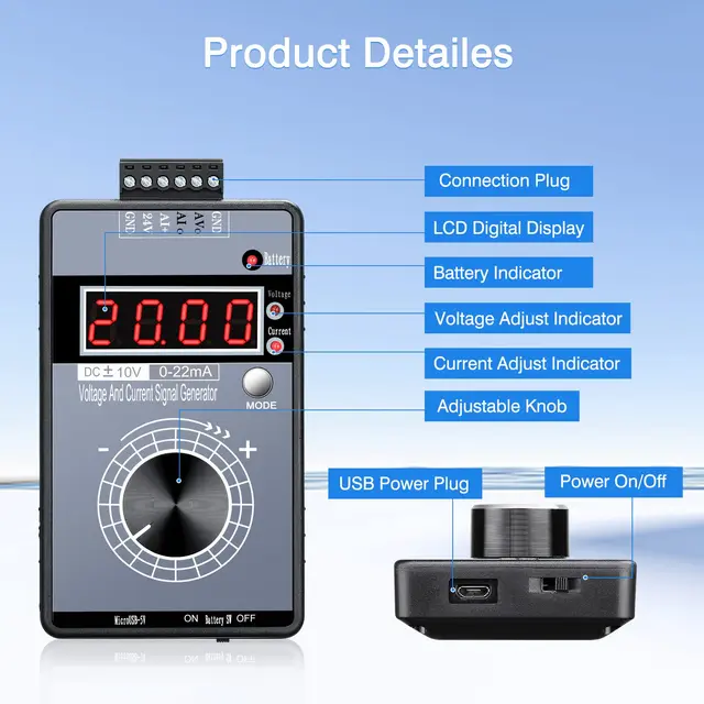 Generatore Di Segnale 4-20mA 0-10V Digitale - Trasmettitore Di Tensione E Corrente, Portatile Con Batteria