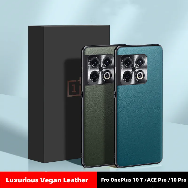 For Oneplus 10 T Case Cover Luxury Vegan Leather PU Metal Camera