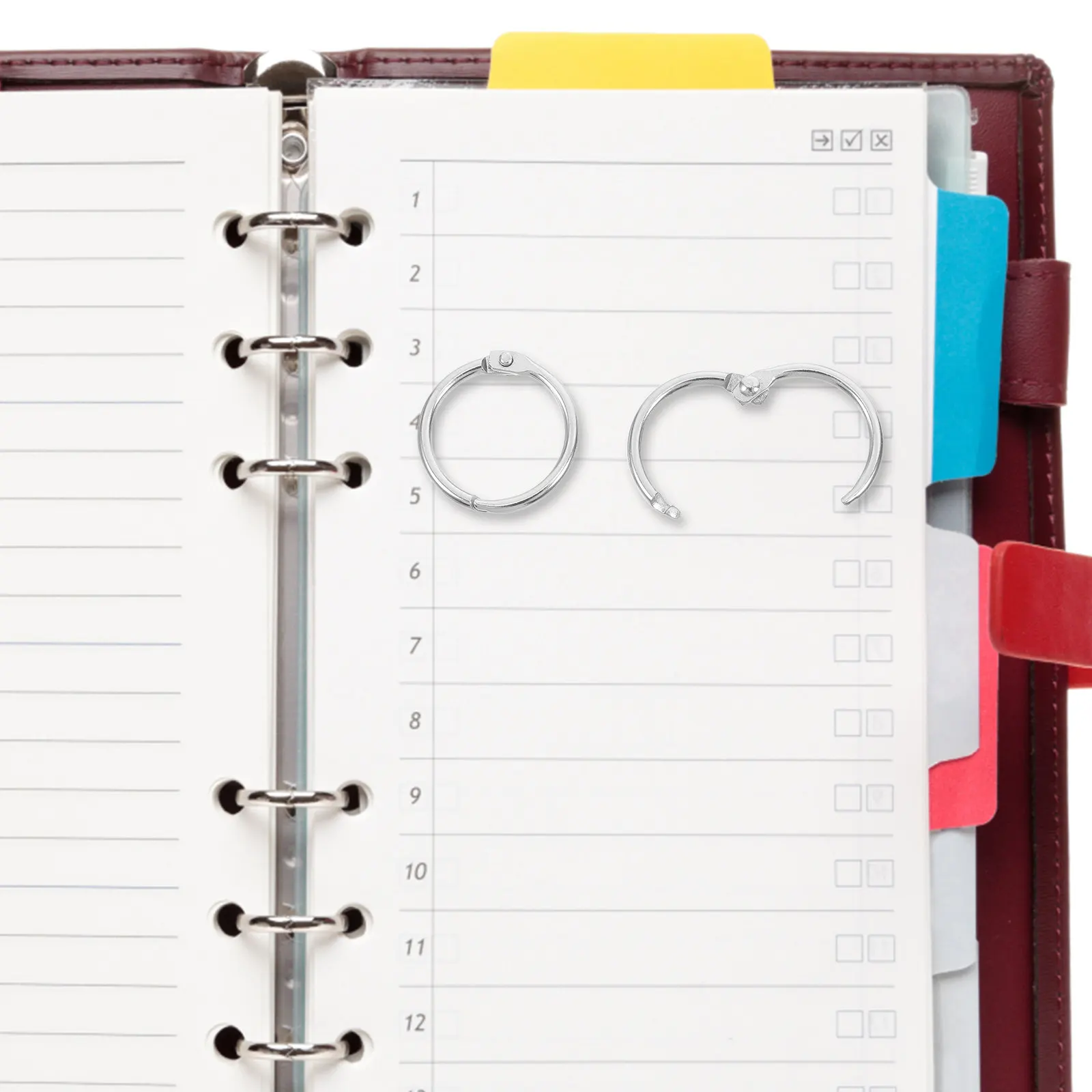 100개 실버 루즈리프 메탈 북 서클, 쉽게 열고 닫을 수 있는 스냅 링, 스크랩북 키링 스냅 링 북 서클