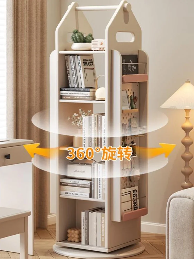 **Rotating bookshelf storage Solid wood small floor rack Multi-layer small bookcase Household children's picture book bookcase