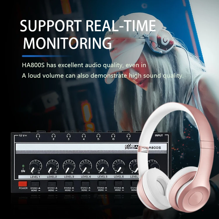 HA800 8 Channel Headphone amplifier Audio Stereo Amp Microamp Amplifier for Music Mixer Recording Ultra-Compact Sound amplifier