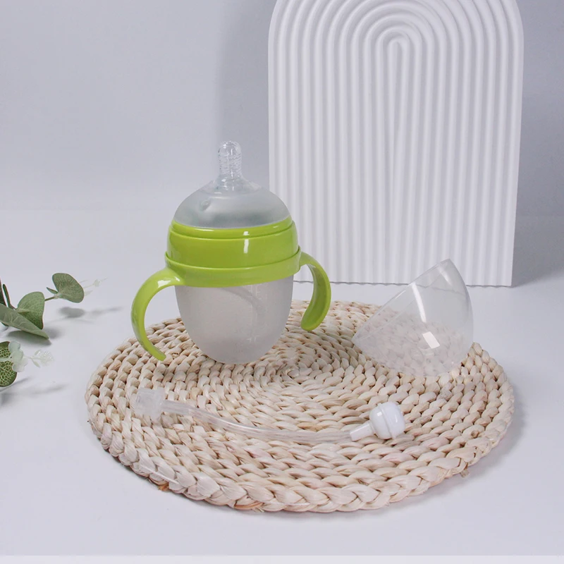 1 Pcs Baby Bottle 150/240ml Nanosilver Wide Mouth Nipple With Handle Food Silicone Emulait Bottle Anti Colica For Baby