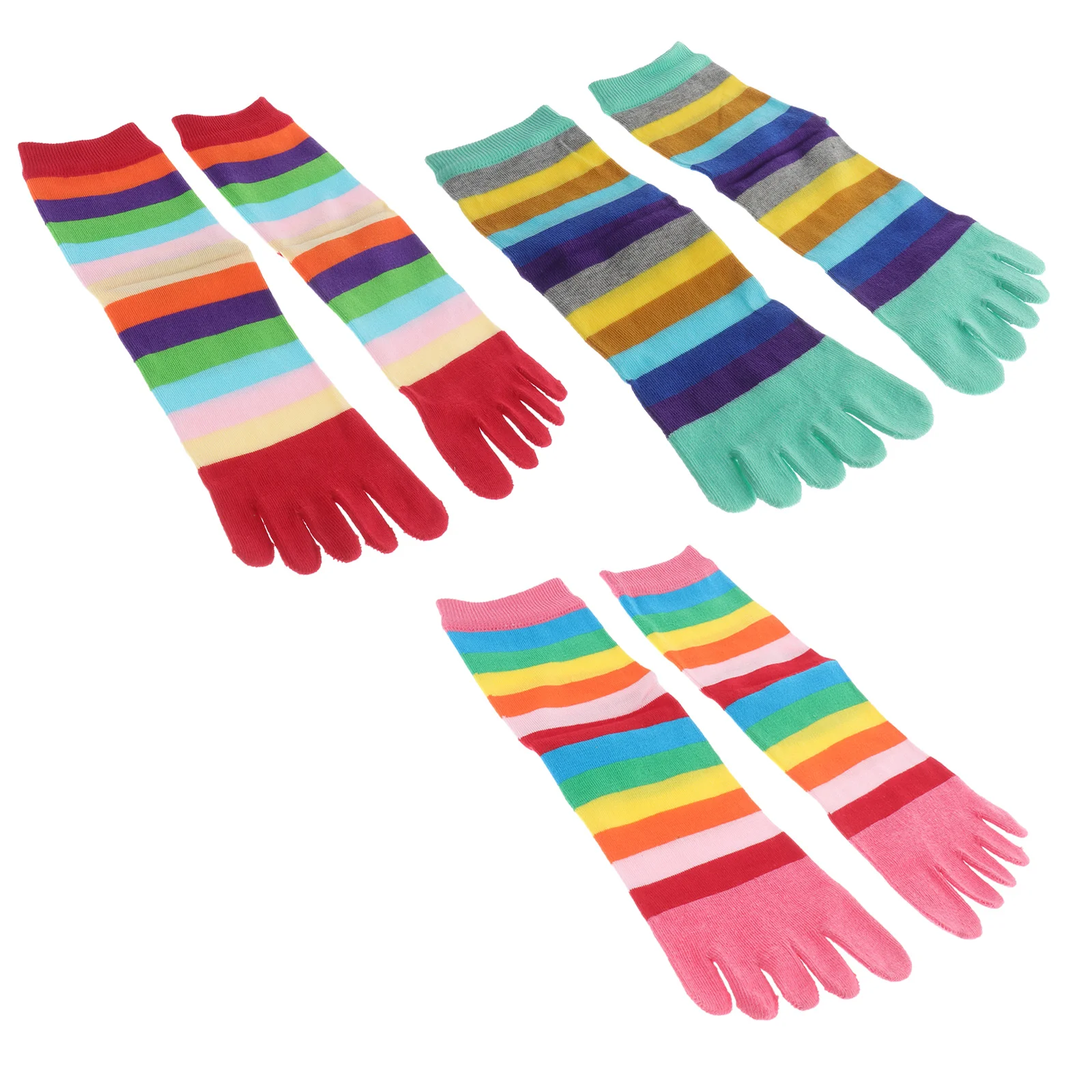 

LIOOBO 3 Pairs Five- toe Socks Colorful Strip Cotton Five Finger Socks Sweat Absorbing Breathable for