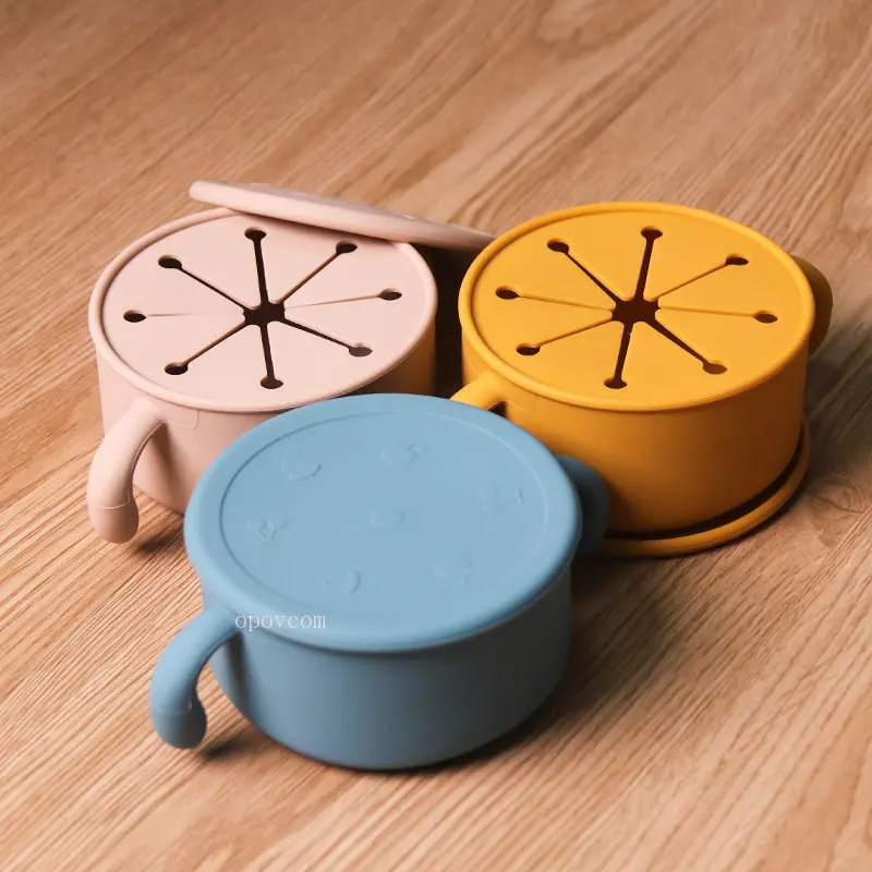 SiliconeDishforBabiesSnackBowlKidsFeedingSnackCupwithLid