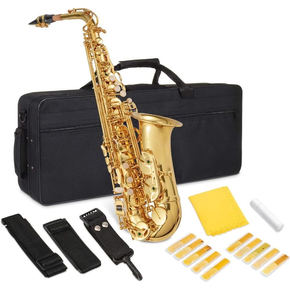 Alto Saxophone E Flat Brass Sax Kit, Professional Sound, Complete Accessories, Ideal for All Players, Includes Hard Case