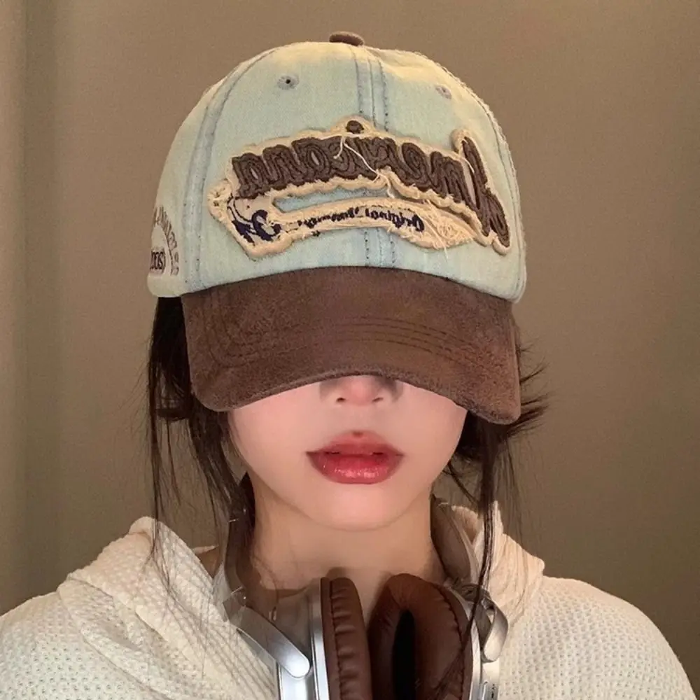 심플 스플라이싱 아메리칸 레트로 야구 모자 데님 야구 모자 찢어진 청바지 태양 모자 코튼 선 스크린 피크 캡 야외