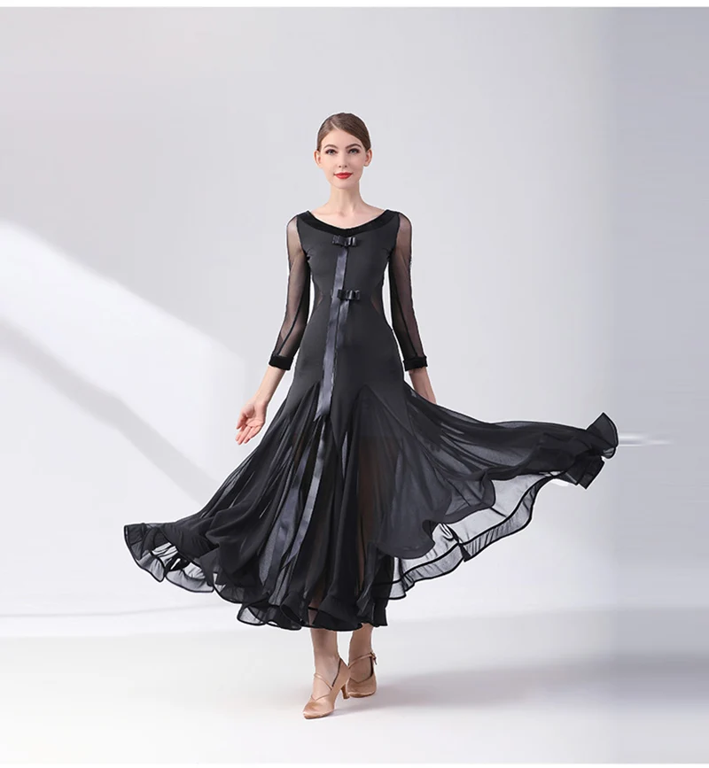 High Quality Standard Ballroom Dance Dresses Adult Red Long Sleeve