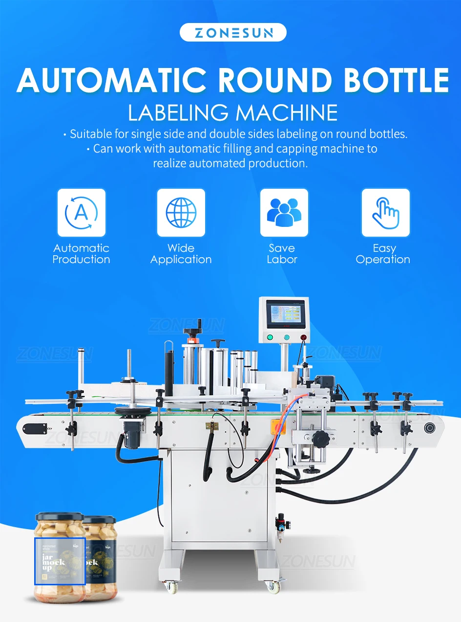 ZONESUN ZS-TB260S Automatic Round Bottle Double Side Labeling Machine