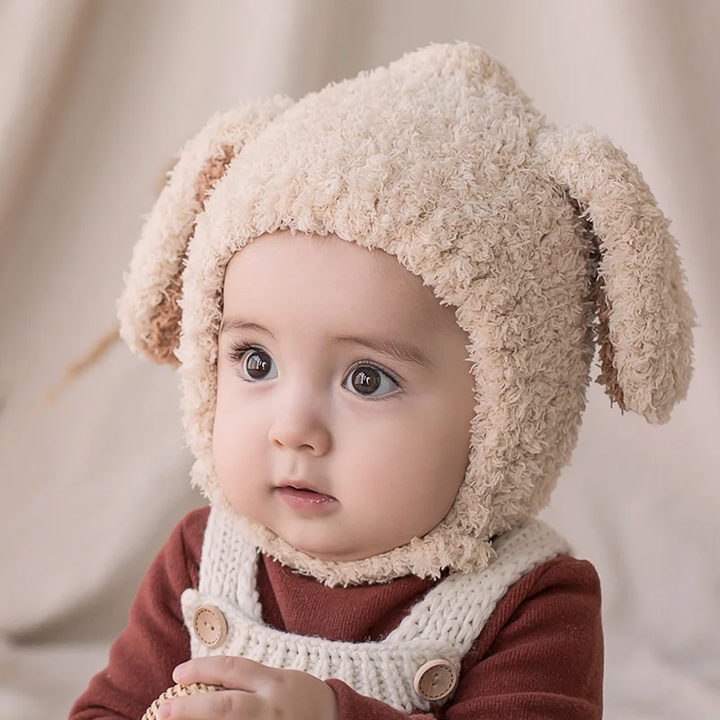 Winter Kids Bucket Hat Cute Lamb Wool Letter Fisherman Hat Solid Flat Top Outdoor Thick Warm Sun Hat