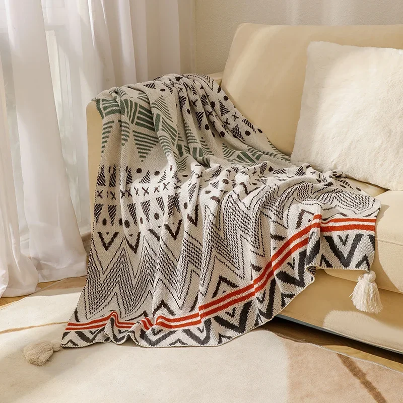 

Boho Knitted Stripes Throw Blanket Tassel Shawl Siesta Blankets Soft Comfortable Sofa Scarf Travel Warm Blanket Bed End Blankets