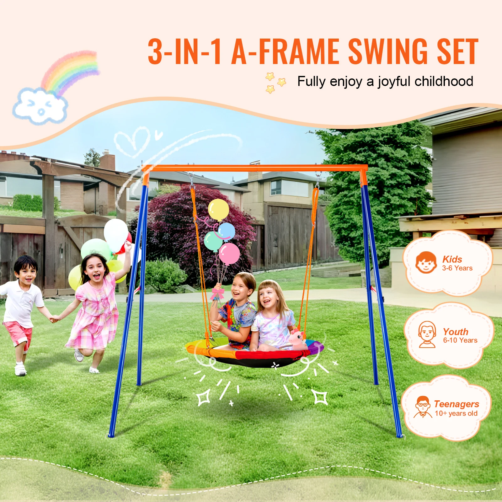 Backyard Swing Set – 600lb Capacity with Saucer Swing & 2 Belt Seats 2