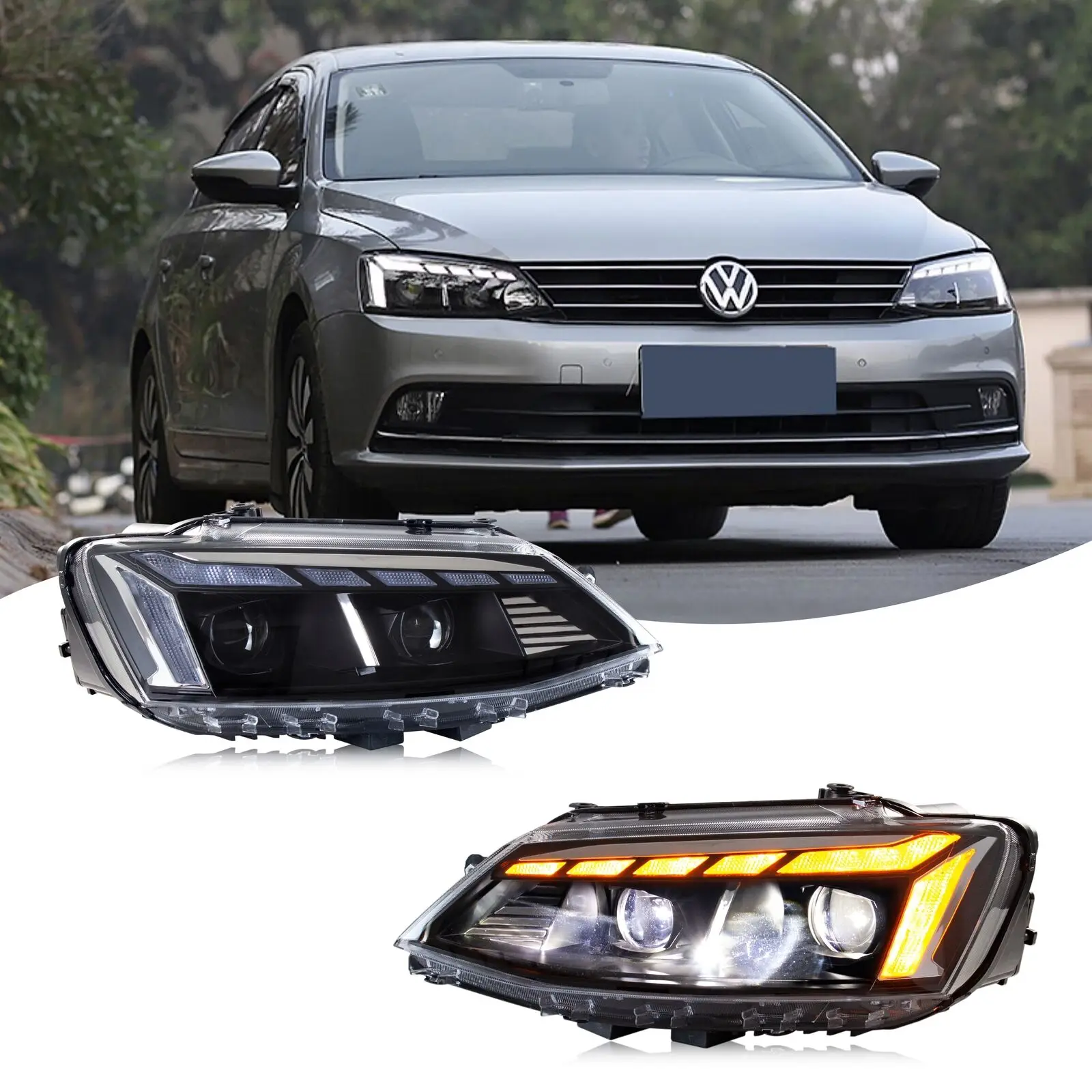 

LED Headlights For VW Volkswagen Jetta MK6 2012-2018 Start Up Sequential Front Lamps The Animation Indicator Assembly