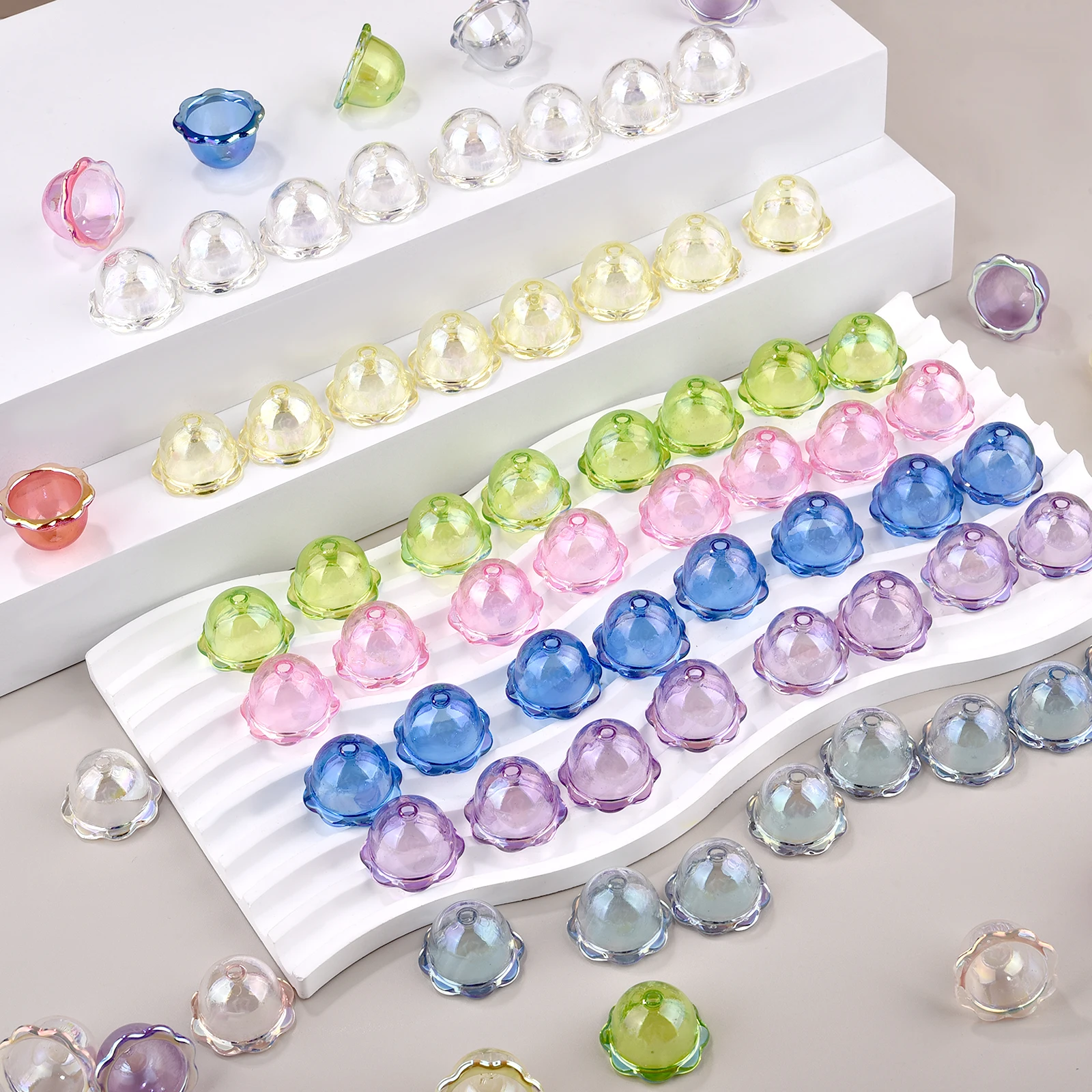 10pcs Flower Shape Acrylic Small Bell Beads Pendant Loose Spacer Bead For DIY Jewelry Making Hairpin Bracelet Earrings