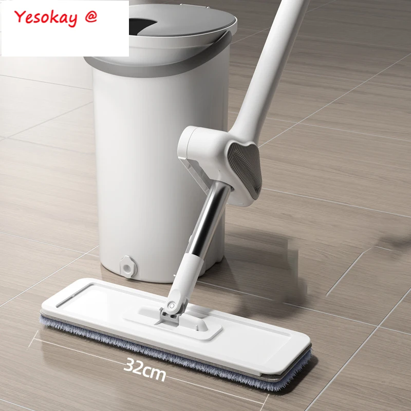 Spin Mop with Bucket Hand Free Squeeze Mop Automatic Separation Flat Mops  Floor Clean with Washable Microfiber Pads Bucket Set - AliExpress